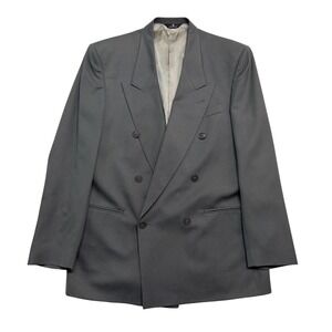 vtg Perry Ellis 42L Olive Green Double Breasted Blazer Jacket Sport Suit Coat
